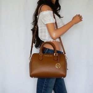 Michael Kors Bedford Legacy Brown Pebbled Leather Duffle Satchel Bag - NWOT $398